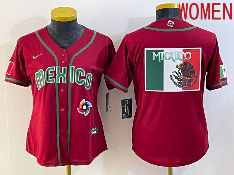 Women 2023 World Cub Mexico Blank Red Nike MLB Jersey15->women mlb jersey->Women Jersey